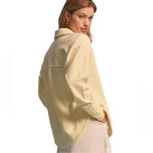 Anthropologie Pilcro Henley Spliced Pullover Sweatshirt Thumbhole Stripe Yellow